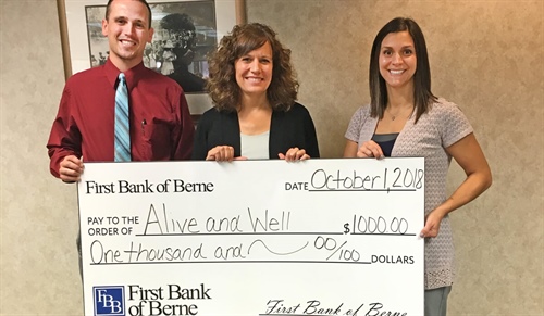 First Bank of Berne gives to Alive and Well