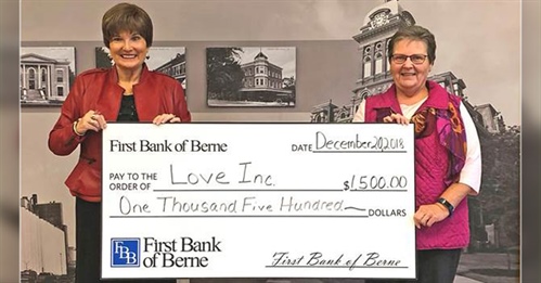 First Bank of Berne donates to Love INC in Decatur