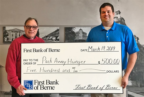 First Bank of Berne supports Pack Away Hunger with recent donation