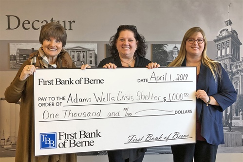 First Bank of Berne donates to Adams Wells Crisis Center