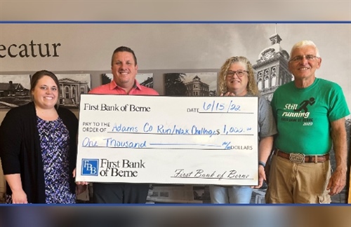 First Bank of Berne donates to Adams County Run/Walk Challenge