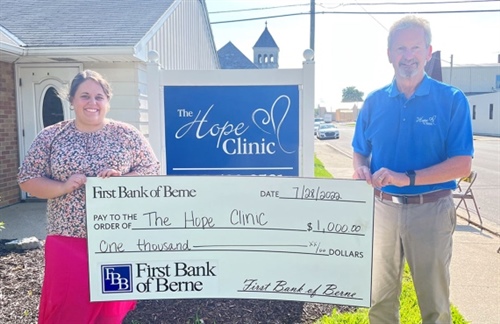 FIRST BANK OF BERNE DONATES TO THE HOPE CLINIC