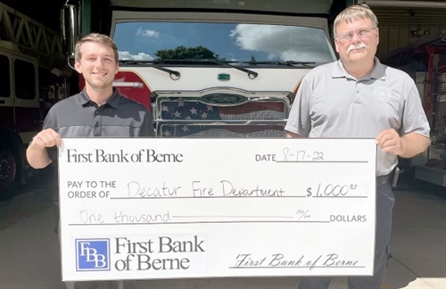 First Bank of Berne donates to the Decatur Fire Department