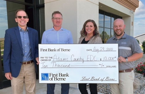 First Bank of Berne donates to Adams County Economic Development Corporation