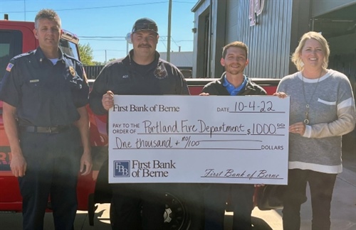 First Bank of Berne donates to the Portland Fire Department