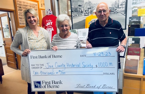 First Bank of Berne Donates to Jay County Historical Society