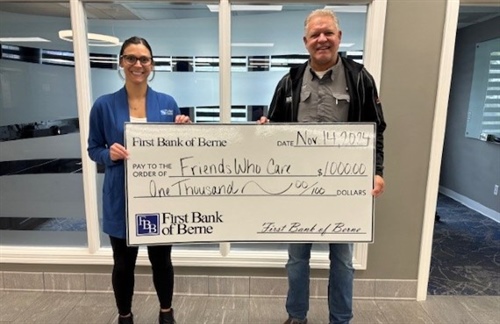 First Bank of Berne donates to Friends Who Care Cancer Relief Foundation