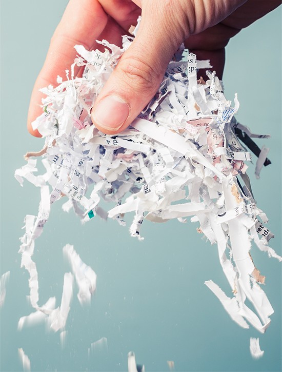 Hand holding shredded paper